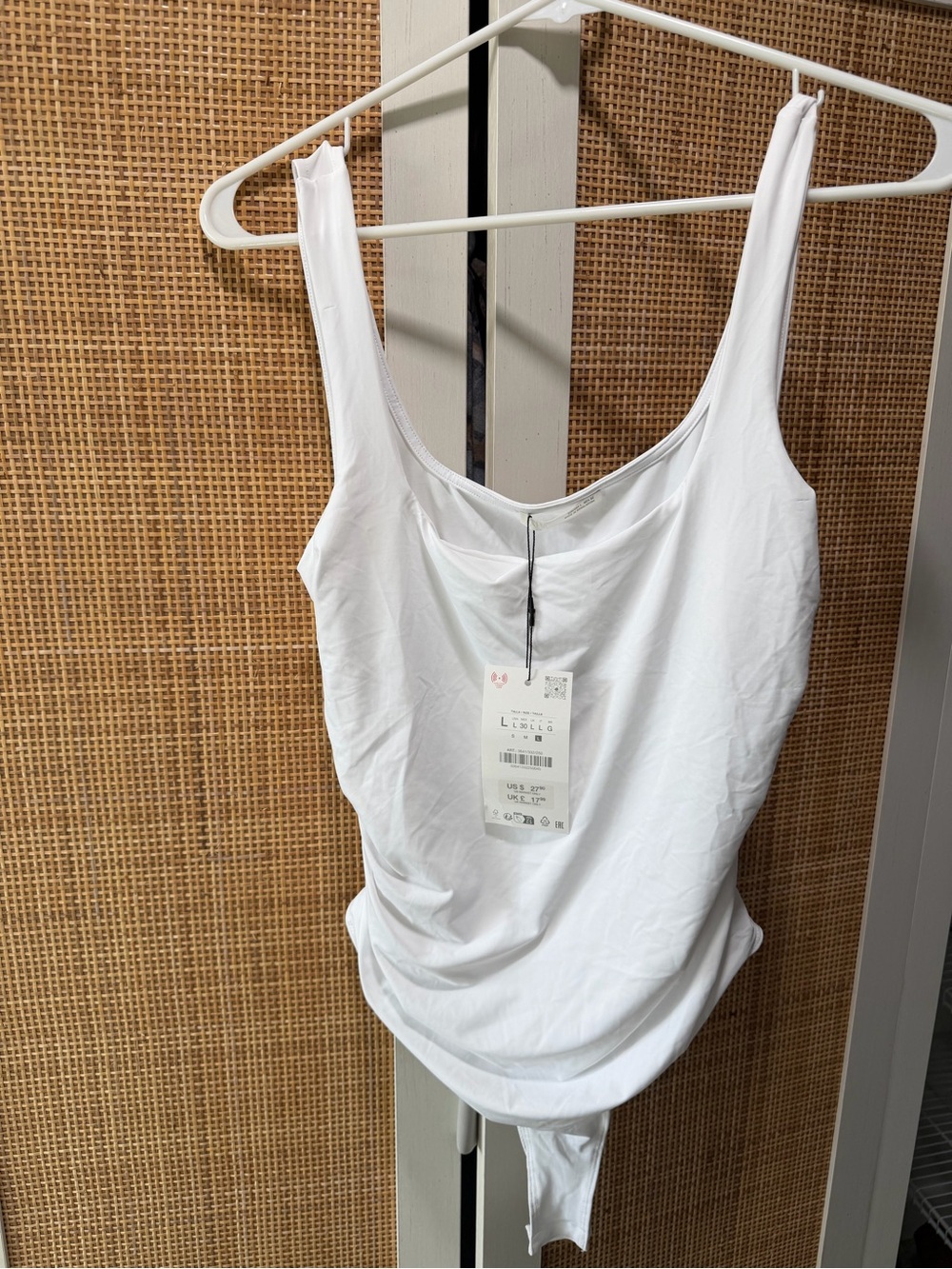 Zara White Scoop-Neck Tank Bodysuit